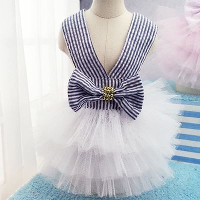 Adorable Striped Mesh Dog Princess Dresses With Bow