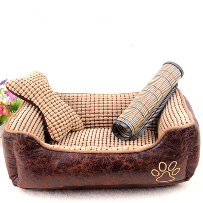 Detachable Washable Pet Nest Dog Bed Brown White